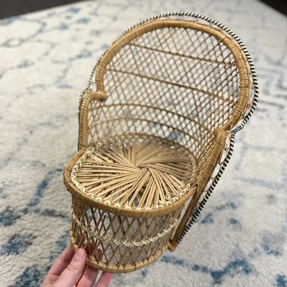 12” Vintage rattan wicker mini chair plant stand - Picture 3 of 5